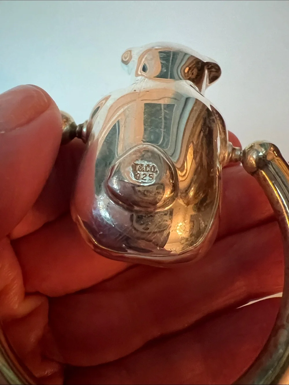 Tiffany & Co. Sterling Silver Tumbling Bear Spinner Baby Rattle